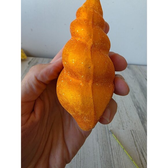 Radko vintage yellow sea swirl seashell shell glitter Beach ornament glass Hawai - Picture 2 of 9